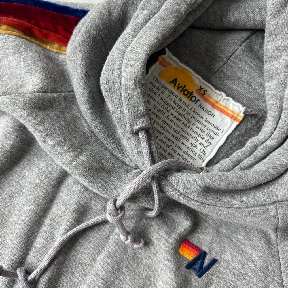 Aviator Nation XS Gray Pullover Hoodie Velvet Stripes - Picture 7 of 8